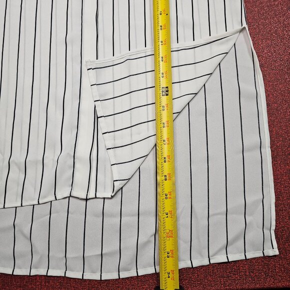 Eileen Fisher Silk Crepe Button Up Shirt PS Ivory Painterly Stripe Ruched Sleeve - Picture 6 of 12